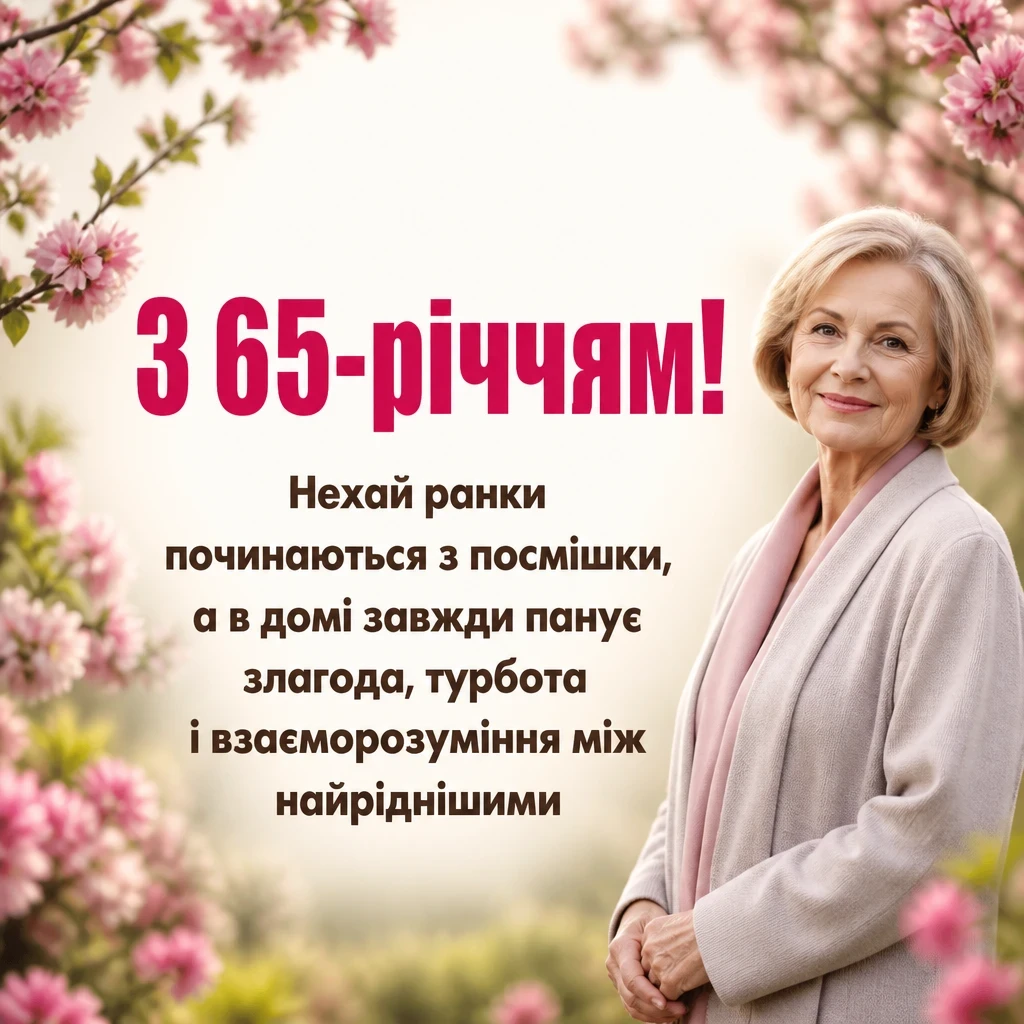 привітання з 65-річчям жінці своїми словами