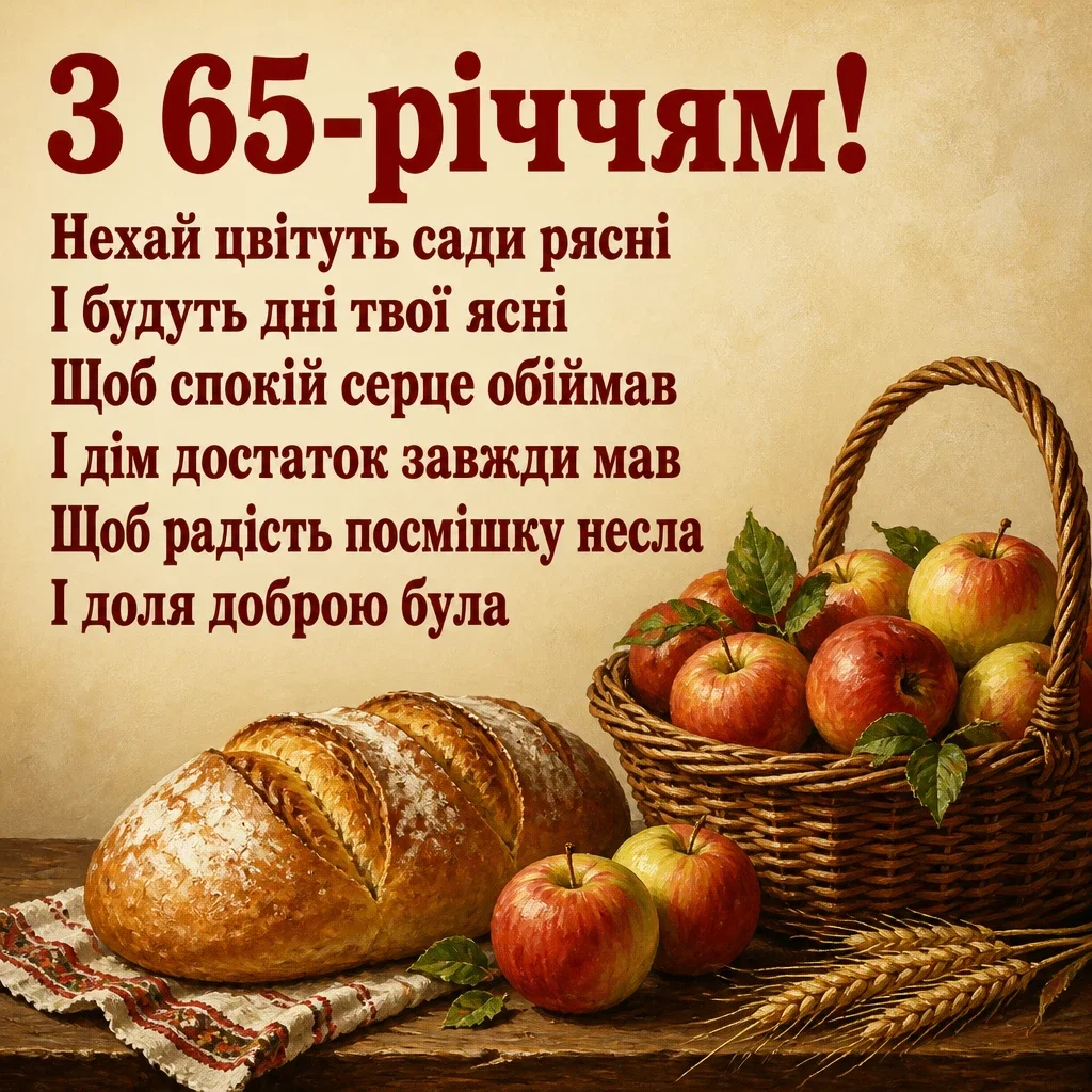 привітання з 65-річчям жінці своїми словами