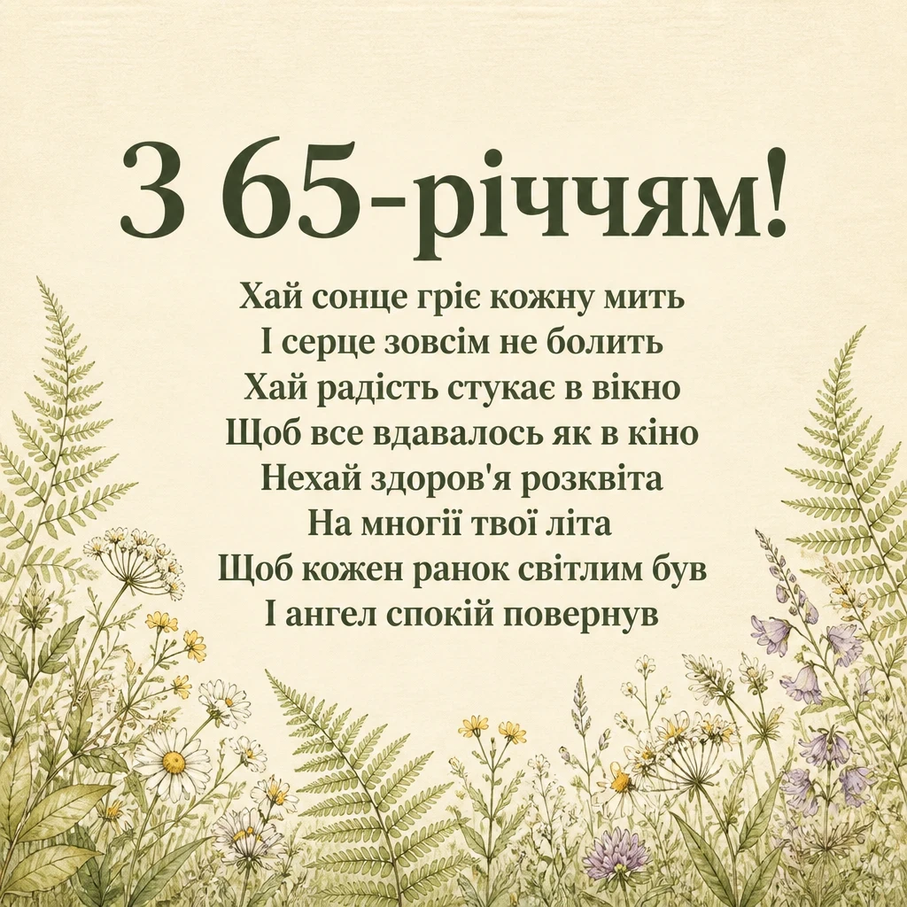 привітання з 65-річчям жінці своїми словами