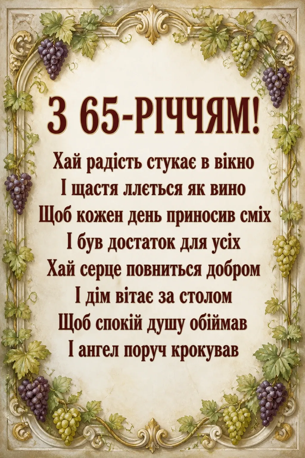 привітання з 65-річчям жінці своїми словами