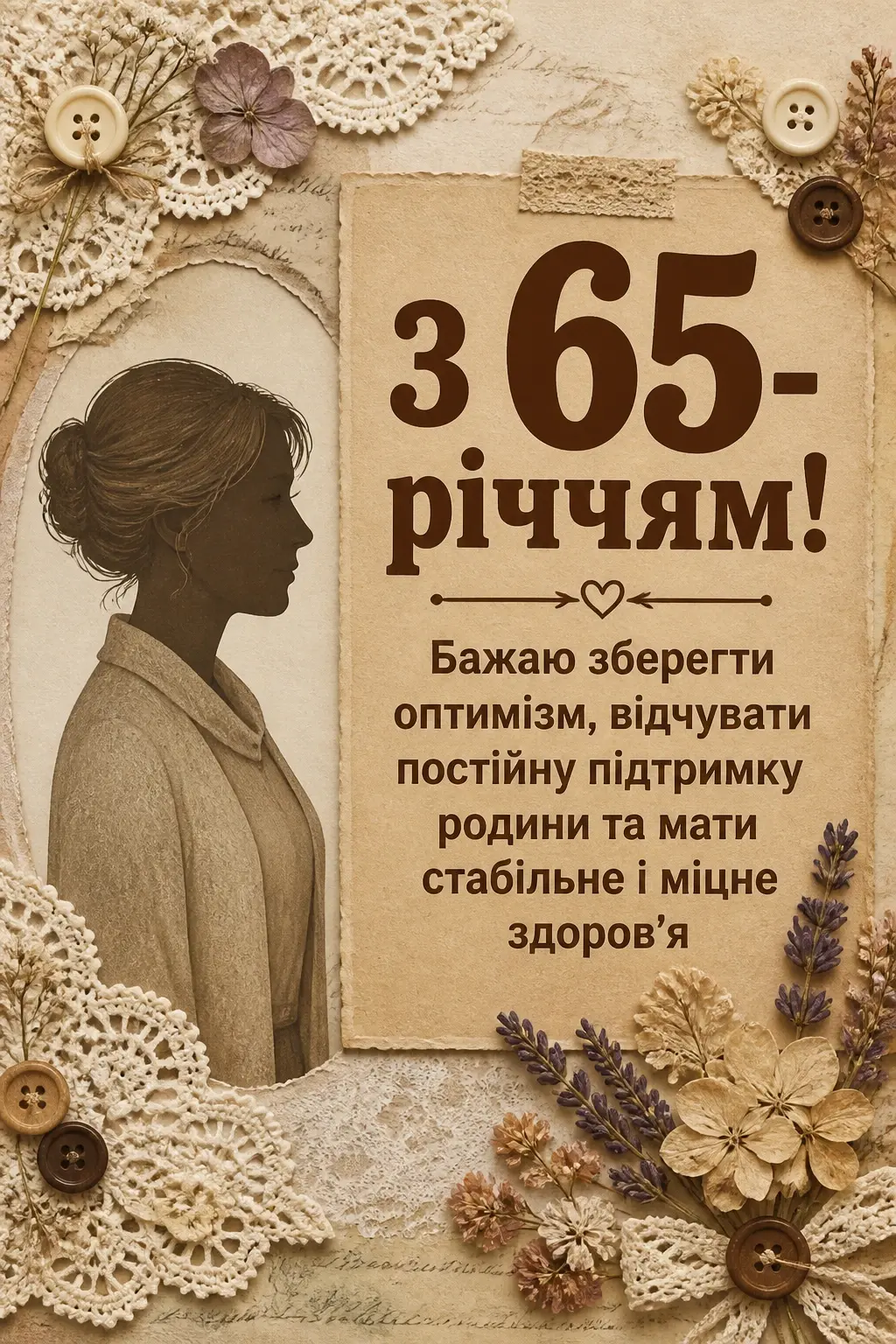 привітання з 65-річчям жінці своїми словами