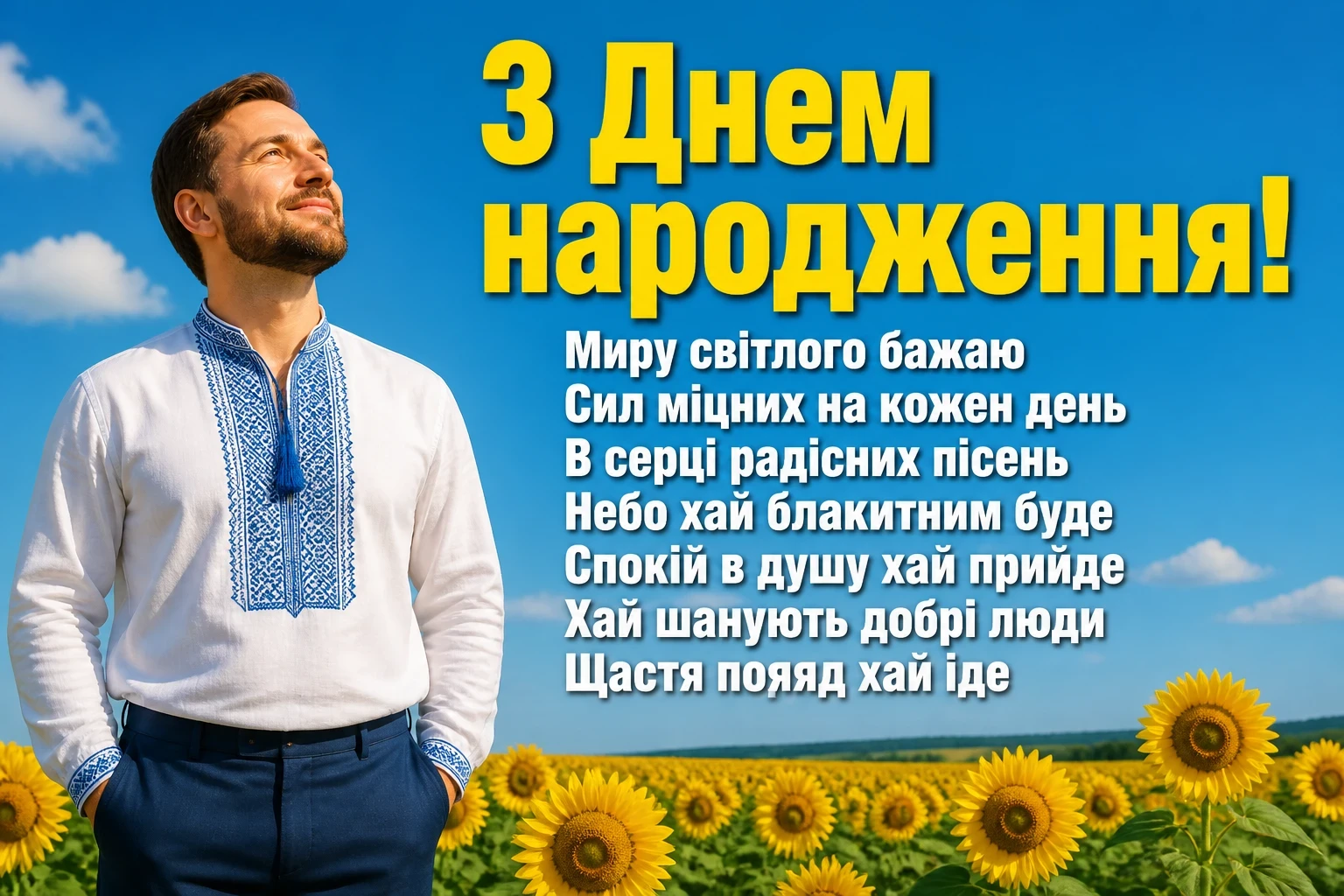 привітання мужчині з днем народження мирного неба над головою